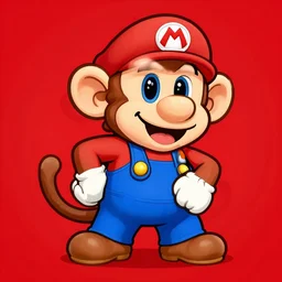 monkey from mario party 4 digital art red background