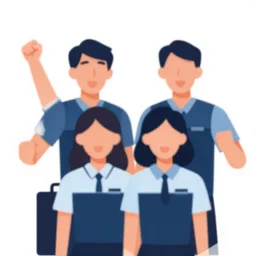 team of 4 excited people in team uniform, vector illustration, minimal face features, vector illustration, white background