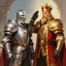 a royale knight saluting his king, painting, digital art, dnd character