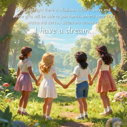 one day right there in alabama little white boys and white girls will be able to join hands with little white boys and white girls as sisters and brothers. i have a dream. ultrafine highly detailed hyper realistic colorful illustration, unreal engine highly rendered, global illumination, radiant light, intricate and detailed environment