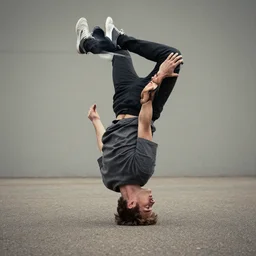 guy does backflip but lands on neck, photorealism