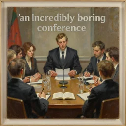 very beautiful oil painting titled'an incredibly boring conference ', classical masterpiece, hq, 4 k, trending on artstation