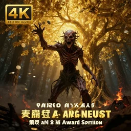 a humanoid nightmare throw coins to a golden tree in a forest of ashes. fantasy art, horror, photo realistic, dynamic lighting, artstation, poster, volumetric lighting, very detailed faces, 4 k, award winning