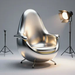 futuristic sci - fi professional lighting. hobby diy engineering photo. tensegrity captain's chair inspired by the shape of an hppded chrome egg avocado bean