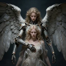 portrait by irakli nadar, alterd carbon, angel protecting woman, soul hunt, detailed intricate render, dark atmosphere, detailed illustration, hd, 4 k, digital art, overdetailed art, surrealistic, by greg rutkowski, by loish, complementing colors, trending on artstation, deviantart