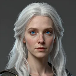 a woman with white hair and blue eyes, a character portrait by Brian and Wendy Froud, trending on cg society, fantasy art, zbrush, airbrush art, digital painting
