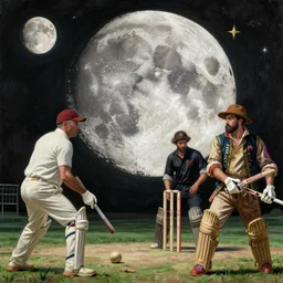 a cricket match on the moon by edgar maxence and caravaggio and michael whelan and delacroix style, artistic, intricate painting, cinematic lighting, hyper realistic, extremely detailed, establishing shot, 8 k resolution, dramatic lighting
