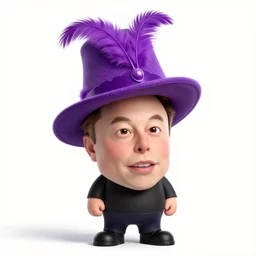 elon musk, cartoon style, Big Pimpin' Style, Purple Pimp Feather Hat. iconic.