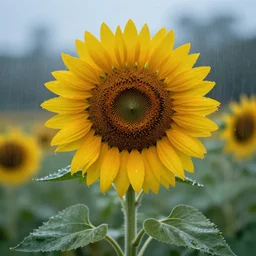 a sad sunflower on a rainy day, in a symbolic and meaningful style, trending on artstation