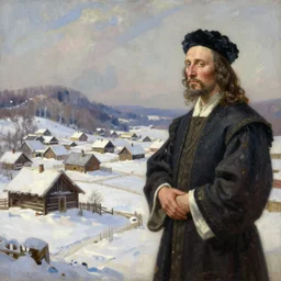 an oil painting of a russian village in winter, masterpiece, highly detailed, high quality, 4 k, anatomically correct, hyperrealistic, concept art, octane render, unreal engine 5, trending on artstation, trending on deviantart, matte, historical painting, fantasy style, path traced, high coherence, soft lighting, digital painting, mythical, by leonardo da vinci