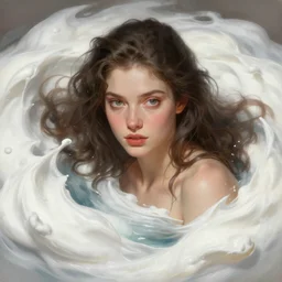 woman submerged in whipped cream, highly detailed digital painting, artstation, concept art, smooth, sharp focus, illustration, art by artgerm and greg rutkowski and alphonse mucha