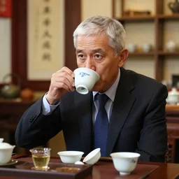 anthony fauci drinking chinese tea in a chinese tea house