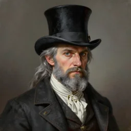 a grey hair halfling with no beard top hat and suit by Greg Rutkowski, painting, portrait, HD, high details, trending on artstation