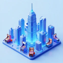 isometric futuristic fractal pinball arcade city skyscrapers wallpaper, digital art 8k