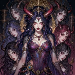 the portrait of chaotic evil fallen sensual colorful female necromancer overlord as absurdly beautiful, gorgeous, elegant, young idol, an ultrafine hyperdetailed illustration by kim jung gi, irakli nadar, detailed faces, intricate linework, octopath traveler, final fantasy, unreal engine 5 highly rendered, global illumination, radiant light, detailed and intricate environment
