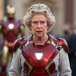 queen elizabeth as iron man, photorealistic, unreal engine render