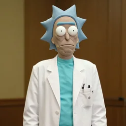 portrait photo still of real life rick sanchez, white labcoat, 8 k, 8 5 mm f 1. 8