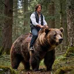 photo of chuck norris riding his grizzly bear, in the forest. fantasy magic style. highly detailed 8 k. intricate. nikon d 8 5 0 5 5 mm. award winning photography.