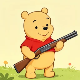 winnie the pooh holding a shotgun