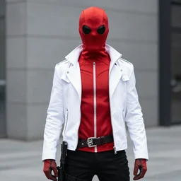 red hood cosplay, white jacket