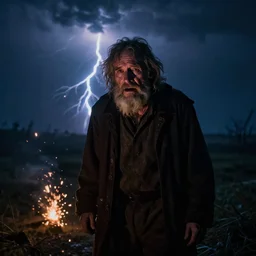 once there was a time darker than the human mind the old man told me if there was a light it cried a while before it died it died away that night he told me of the darkest time with his own eyes he had witnessed this crime, cinematic landscape, sparks, diffuse lightning, hyperrealistic