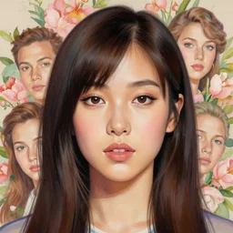 portrait of jhene aiko with a floral background : : painted by artgerm, karol bak, artur bordalo, sandra chevrier : : portrait, character, illustration, hyperrealism, photorealism