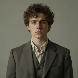 portrait painting of a young man of 2 7, wearing a plain suit, curly brown hair, tired eyes, reporter unreal render cinematic lighting art 1 9 2 0 period drama by bussiere rutkowski andreas rocha