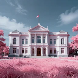 a beautiful ultradetailed rendering of courthouse building nature urbex by alvaro leite siza vieira, san andreas alien laser vaporwave magic realism infrared meadow, archdaily, wallpaper, highly detailed, trending on artstation.