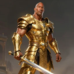 dwayne the rock johnson as a palading, wearing golden armor, holding a sword, epic fantasy artwork, trending on artstation