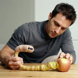 a man doing the worm out of an apple