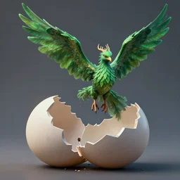 little poisonous green phoenix climbs out of a broken big egg, peter mohrbacher style, ray tracing, cinematic, digital art, realistic, octane render