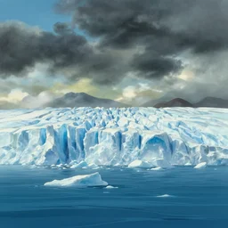 glaciers melting into the sea, stormy weather, studio ghibli