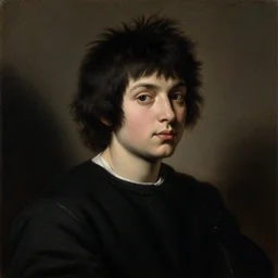 painting of a shaggy black haired black eyed teenager boy with a black sweater, renaissance!!! painting!!!, ultra detailed, masterpiece, baroque