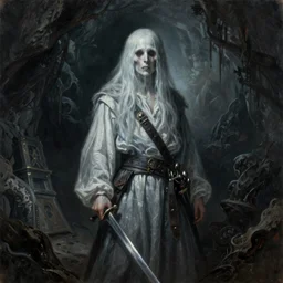 ultra realistic color portrait painting of an ghostly 1 7 th century pirate with a sword in a grotto, dark, painted, brooding, atmospheric, seascape, horror, smooth, epic, highly detailed, cinematic, by clyde caldwell
