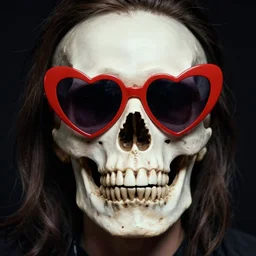 by paul kirchner. skull wearing heart shaped sunglasses.