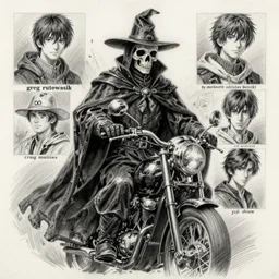 a color pencil sketch of a mysterious plague doctor as the ghost rider with a wizards robe, realistic skull, character concept design, by greg rutkowski and makato shinkai, by melmoth zdzislaw belsinki craig mullins yoji shinkawa, black light, semi - realistic render, pencil, eraser smears, realistic manga, dramatic lighting, d & d design
