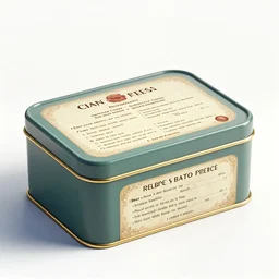 a vintage cookie tin with recipes on the tin. 3 d render