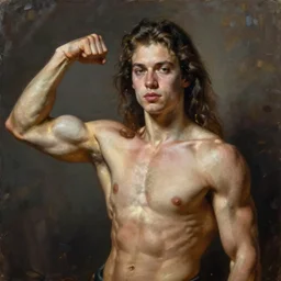 painting of a very beautiful girl with muscles, by tom bagshaw, greg rutkowski, wlop