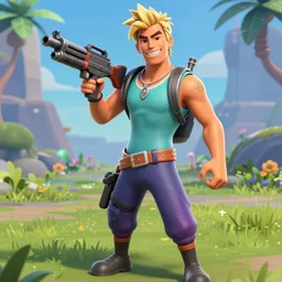 el chavo del 8 as a fortnite character, with a machine gun, in fornite'n 4