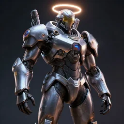 render of futuristic mecha soldier by daytoner, vitaly bulgarov and artgerm, apocalyptic, armor, dramatic lighting, volumetric lighting, sharp focus, halo, neon, hyper detailed, digital art, trending in artstation, studio quality, smooth render, unreal engine 5 rendered, octane render