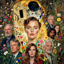 a head and shoulders portrait of alicia vikander surrounded by an explosion of wild flowers, by edgar maxence, by thomas kinkade, by gustav klimt, by wes anderson, by edward hopper, by wayne barlowe, by james gilleard