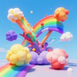 crazy physics simulations with colors and explosions, rainbow, trending on artstation