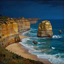 great australian bight nullarbor cliffs nighttime painted by moebius in renaissance style cinematic ultra realistic