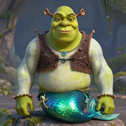 shrek, charming mermaid dreamlke with jewelry, character art, art by john singer sargent, hyperdetailed, 8 k realistic, symmetrical, frostbite 3 engine, cryengine, dof, trending on artstation, digital art