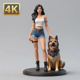 80mm resin detailed miniature of a Beautiful Woman, a Large Dog, Product Introduction Photos, 4K, Full body, Simple Background