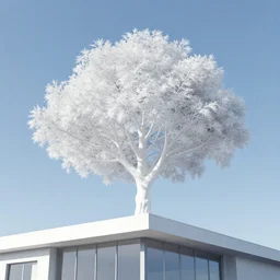 solid white tree structure holding up the roof of a building. architectural rendering, octane 4 k render