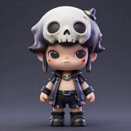 portrait of a grungy skull anime and chibi very cute doll by super ss, cyberpunk fashion, nendoroid, kawaii, fantasy art by craig mullins, thomas kinkade, character modeling, maximalist sculpted design, toy design, substance 3 d painter, vray, soft vinyl, trending in artstation