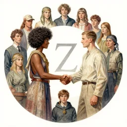 the circle complete, greek symbol zeta, diversity team, afro, man, european, handshake, highly detailed, digital painting, watercolor, soviet realism, engraving, artstation, concept art, smooth, sharp focus, vivid grunge, manga, illustration, unreal engine 5, 8 k, art by bilibin and kuvshinov and malevich and mucha