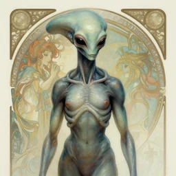 professional digital painting, extreme illustration of an alien by H R Giger + artgerm, alphonse mucha ::