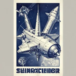 a soviet era propaganda poster showcasing futuristic technology, spaceship and space graphics, intricate detail, retrofuturistic, swiss style poster composition